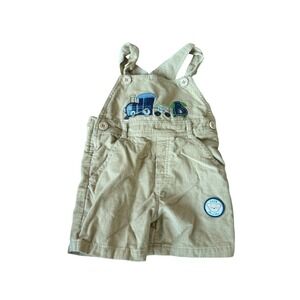 Toffy House Baby Corduroy Overalls Train Applique Tan 12-18 Months